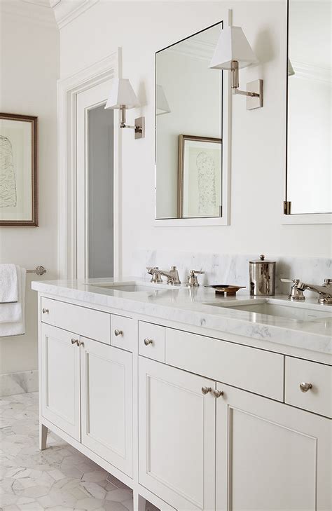 Cream Bathroom Vanity With White Marble Top Transitional Bathroom