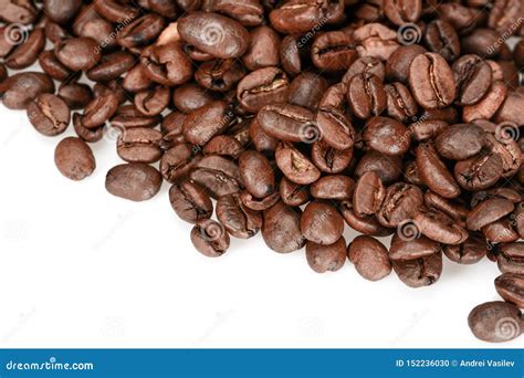 Roasted Coffee Beans Dark Brown Close Up Isolated On A White