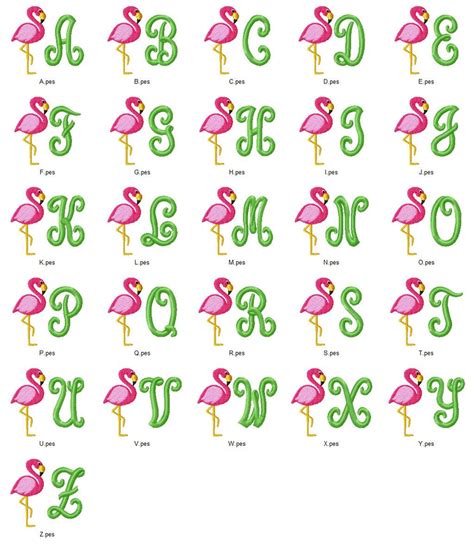 Flamingo Bird Monogram Fonts Machine Embroidery Designs Set
