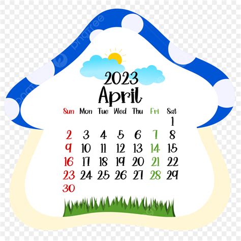 Calendar April 2023 Vector Hd Png Images Mushroom Calendar Year 2023