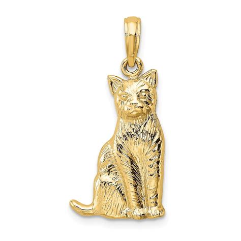 Jewelryweb 14k Gold Cat Sitting 2 D And Textured Charm Jewelry Ts