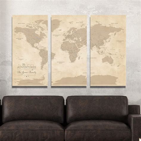 3 Panel Vintage World Large Pinnable Travel Map Vintage World Maps