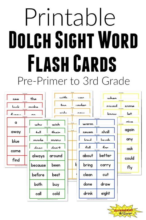 Dolch Sight Word Flash Cards Free Printable Dolch Sight Words Free