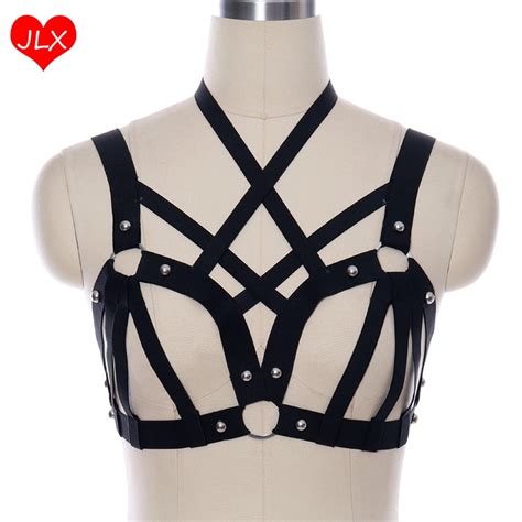 black bondage body harness lingerie elastic crop tops cage bra punk goth harajuku fetish erotic