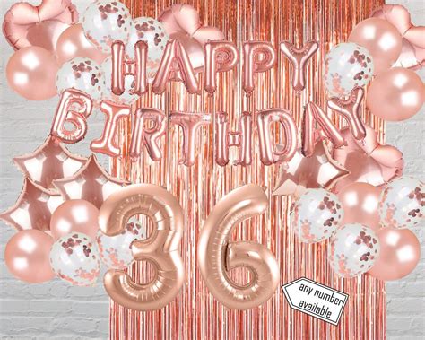 Happy 36th Birthday Rose Gold Balloon Banner Photo Booth Backdrop Party