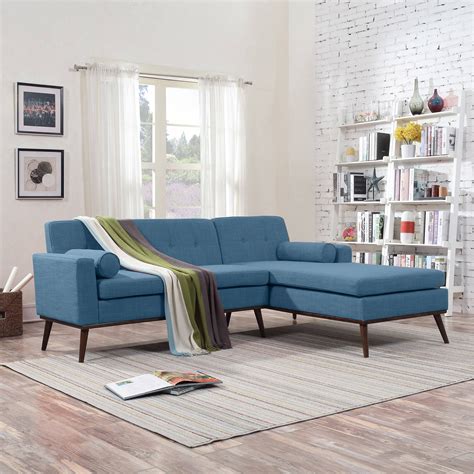Gdfstudio Sophia Mid Century Modern 2 Piece Fabric Sectional Sofa And