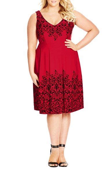 City Chic Border Flocked Fit And Flare Dress Plus Size Outfits Plus