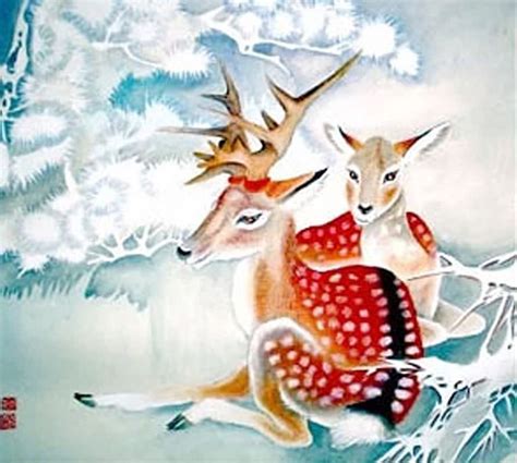 Chinese Deer Painting 0 4367001 45cm X 45cm18〃 X 18〃