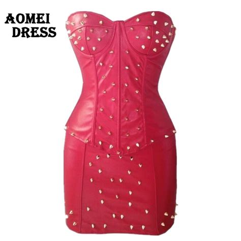 Gothic Rivet Pu Leather Corset Skirt Plus Size White Black Red Overbust