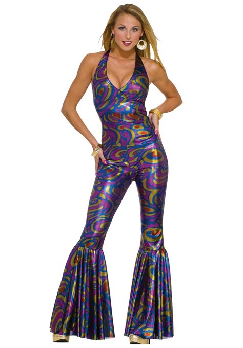 Sexy Swirls Disco Jumpsuit Womens Halloween Costume