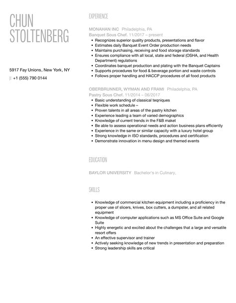 Sous Chef Resume Samples Velvet Jobs