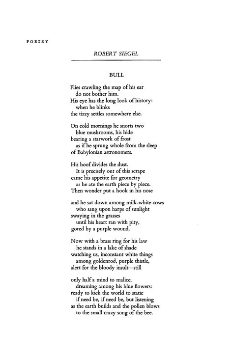Bull By Robert Siegel Poetry Magazine