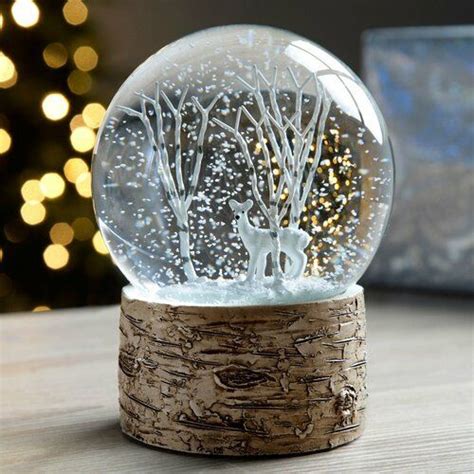 Deer And Birch Trees With Birch Base Christmas Snow Globe The Seasonal