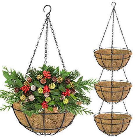 Metal Hanging Planter Basket With Coco Coir Liner 12 Inch 4 Pack