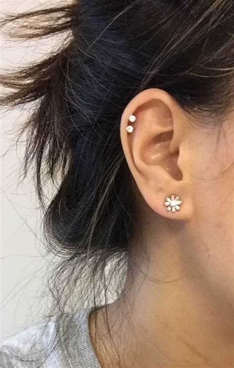 Genuine Black Diamond 14k Solid Gold Cartilage Solitaire Stud Earrings