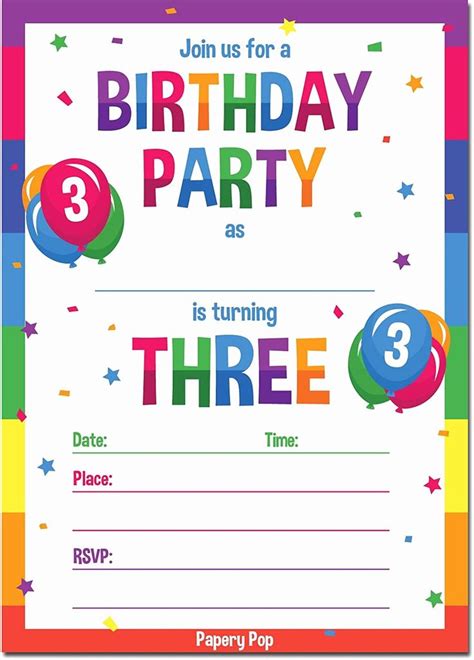 Free Printable 3rd Birthday Party Invitations