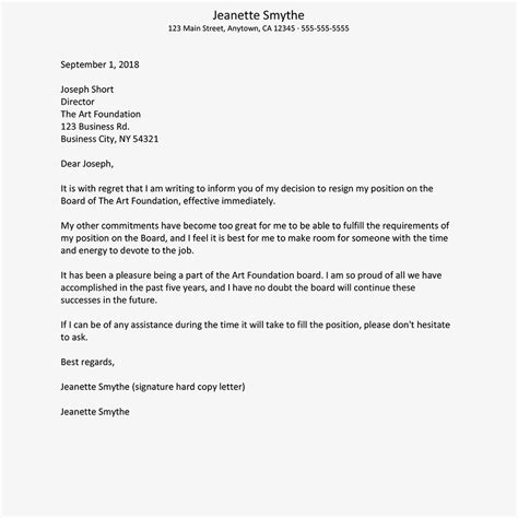 Board Of Directors Resignation Letter Template Collection