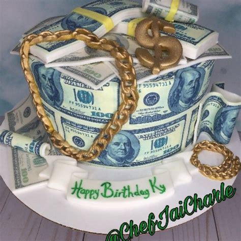 A Birthday Cake Made To Look Like Money With A Gold Chain And Dollar