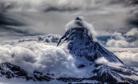 Nature Mountains Snowy Peak Clouds Winter Matterhorn Switzerland