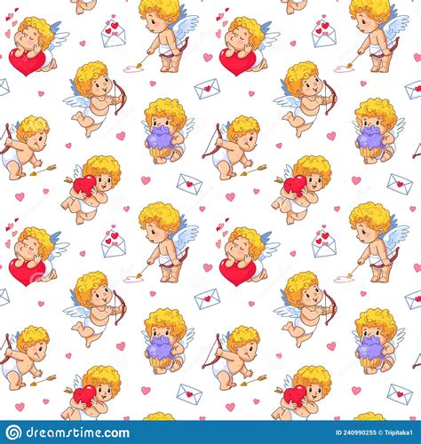 Seamless Cute Pattern With Cupids And Angels Valentine With Bow And Arrows Stock Vector