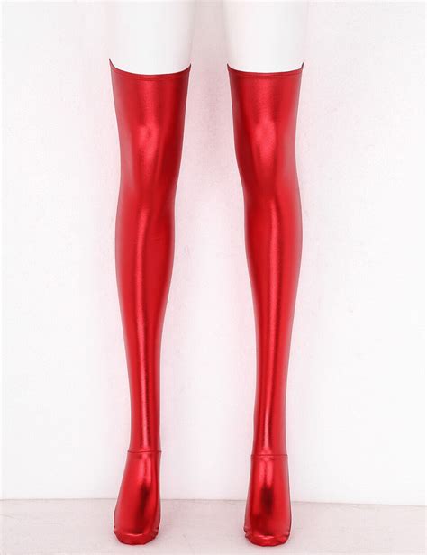 women sexy spandex latex rubber elastic wet look thigh high stockings long socks ebay