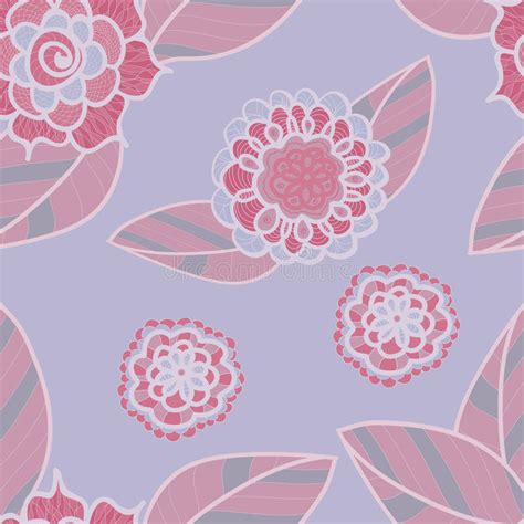 Pink Abstract Doodle Flowers Seamless Pattern Stock Vector