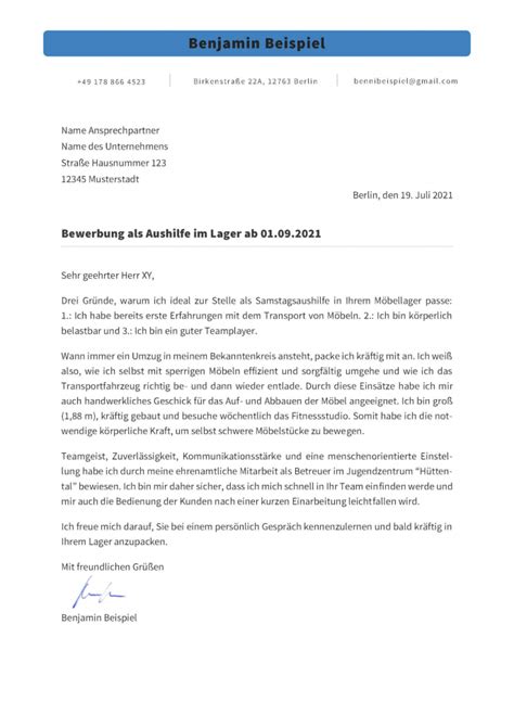 We did not find results for: Bewerbung als Aushilfe im Lager: Muster-Anschreiben