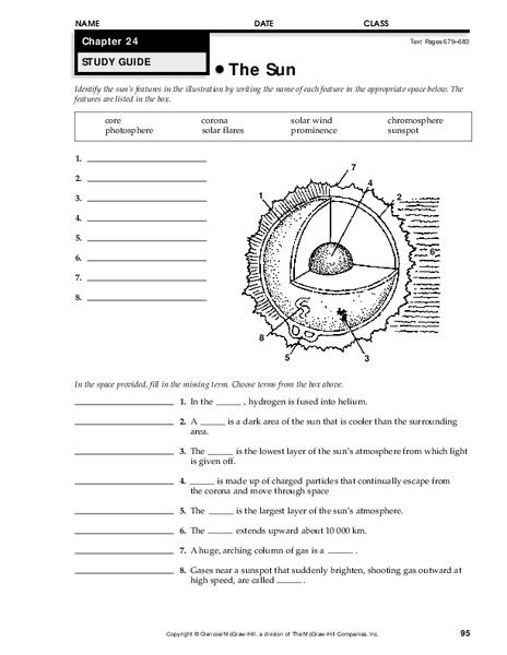 Parts Of The Sun Worksheet