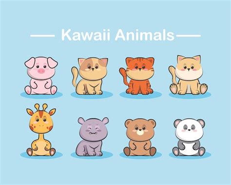 Premium Vector Kawaii Animals Icons Set