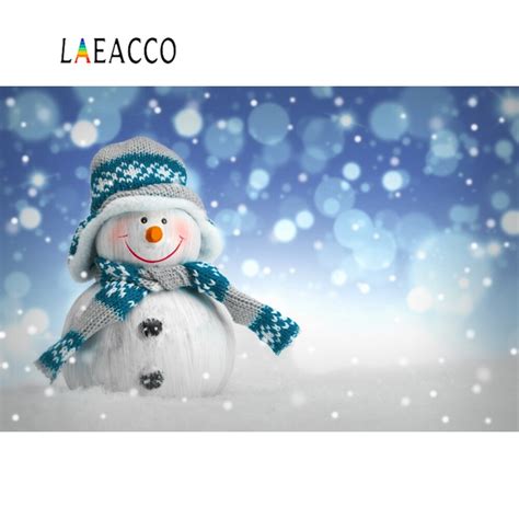 Laeacco Winter Snow Snowman Polka Dots Light Bokeh Portrait Photography