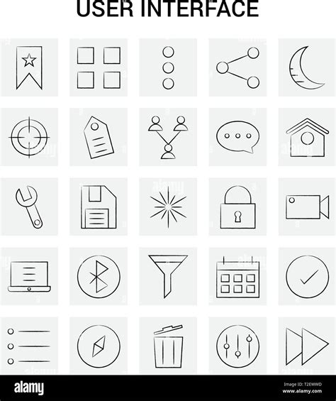 25 Hand Drawn User Interface Icon Set Gray Background Vector Doodle