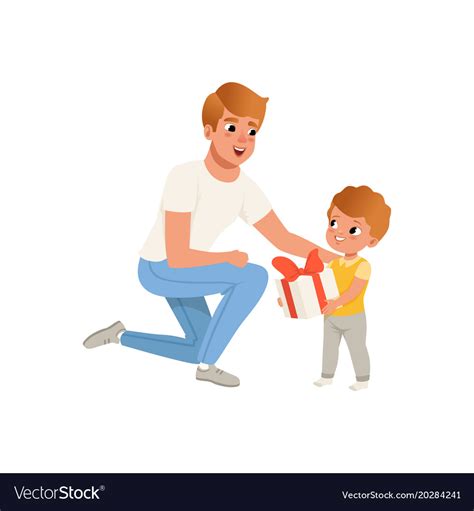 Father Giving A Gift To His Son Loving Dad Vector Image