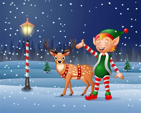 cartoon christmas elf with reindeer 10777062 vector art at vecteezy