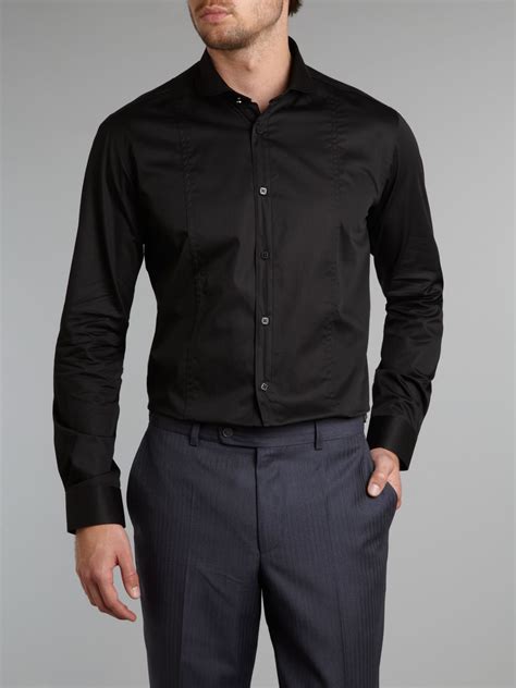 Without Prejudice Long Sleeve Penny Collar Formal Shirt In Black For Men Lyst
