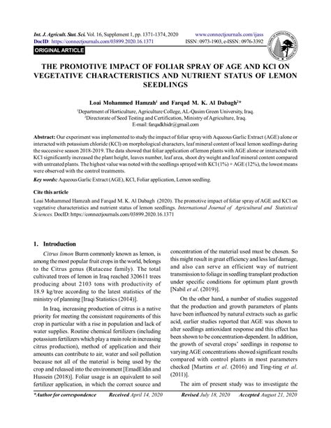 Pdf The Promotive Impact Of Foliar Spray Of Age And Kcl On Vegetative