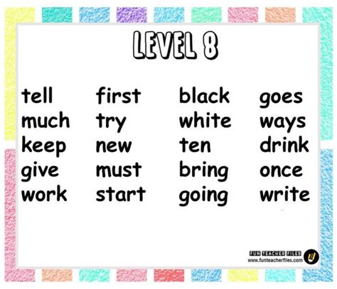 Basic Sight Words Charts In Different Levels Fun Teacher