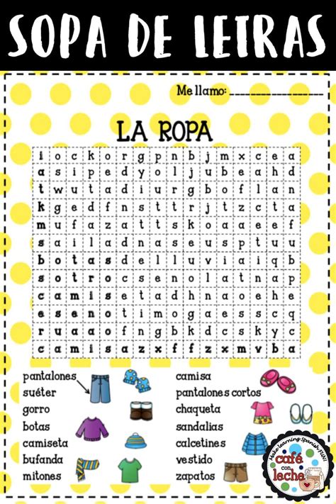 Sopa De Letras De La Ropa Clothing Word Search In Spanish Spanish