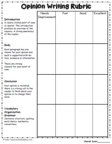Compose argumentative texts, including opinion. Opinion Writing Rubric Worksheets