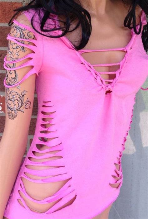 Would Be Cute As A Swimsuit Cover Up Cut Up Tees Cut Up T Shirt Diy Cut Shirts T Shirt Diy