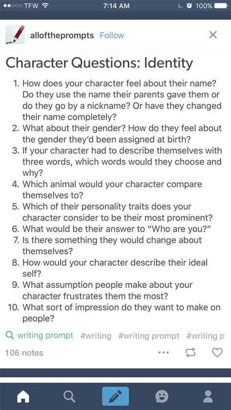 Character Identity Prompts Character Questions Writing Prompts