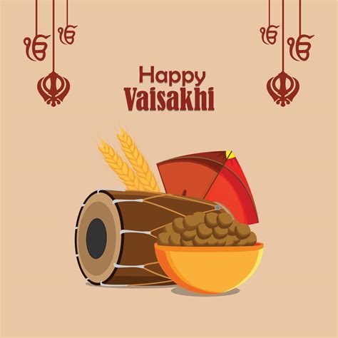 Vaisakhi Flat Greeting Card And Template With Illustration And Drum