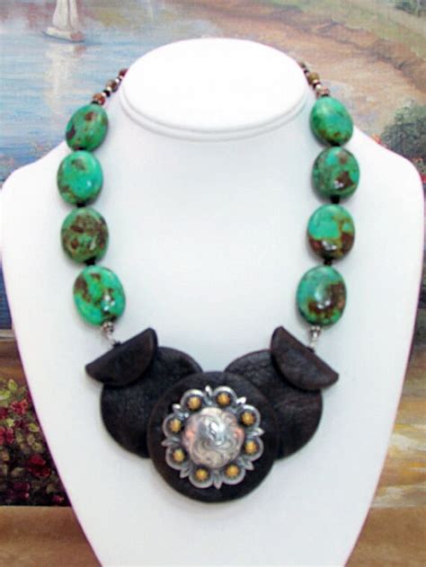 Turquoise Necklace With Faux Leather Pendant T By Daksdesigns