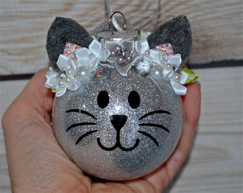 Personalized Christmas Ornament Cat Ornament Kitty Ornament Glitter