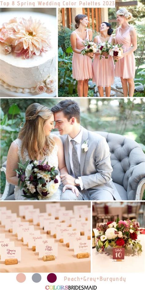 Peach Grey And Burgundy Spring Wedding Color Combos Inspirations 2023