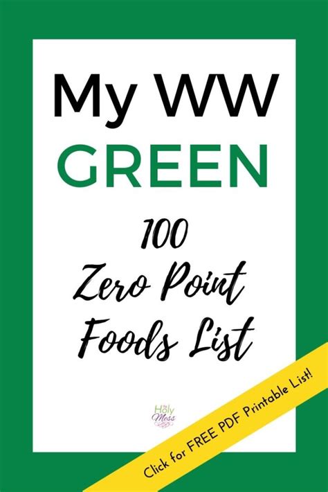 Here is the complete list of weight watchers zero point foods with the calorie count for each one. My WW Green 100 Zero Point Foods List - Free PDF Printable ...