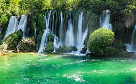 Bosnia Jungle Summer Sunshine Waterfalls River Hd Wallpaper