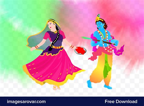 Lord Krishna And Radha Playing Holi Vector Clipart Png Free Download