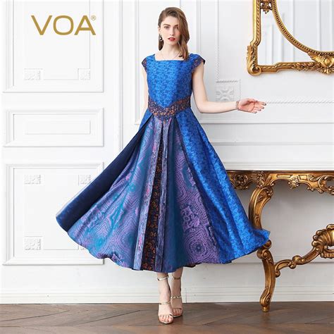 Voa Silk Jacquard Party Dress Vintage Blue Plus Size 5xl Women Maxi