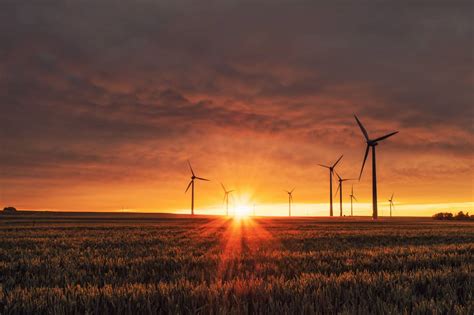 🥇 Image Of Farm Field Windmill Sky Clouds Sunlight Sunset Free Photo