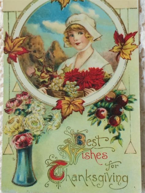 Antique Thanksgiving Postcard Pilgrim Girl Thanksgiving Etsy Thanksgiving Greetings Vintage